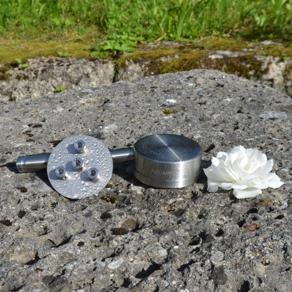 Kristallwirbel Duschkopf „Libell 4“ - Edelstahl-Titan - Reisedusche