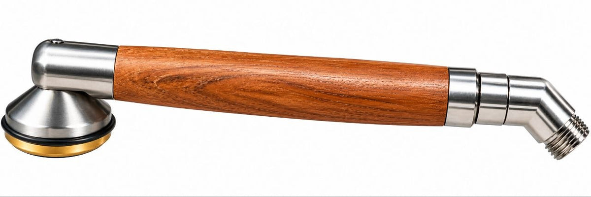 Duschgriff Teak Holz-Titan mit Titan-Glocke