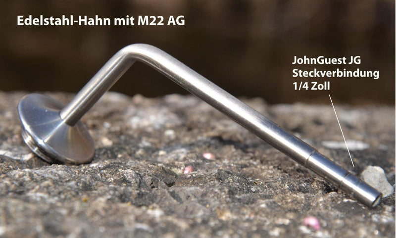 Auslauf Hahn Edelstahl mit JG Steckverbindung für 1/4 Zoll JG für Filter & Umkehrosmose - AQUADEA GmbH