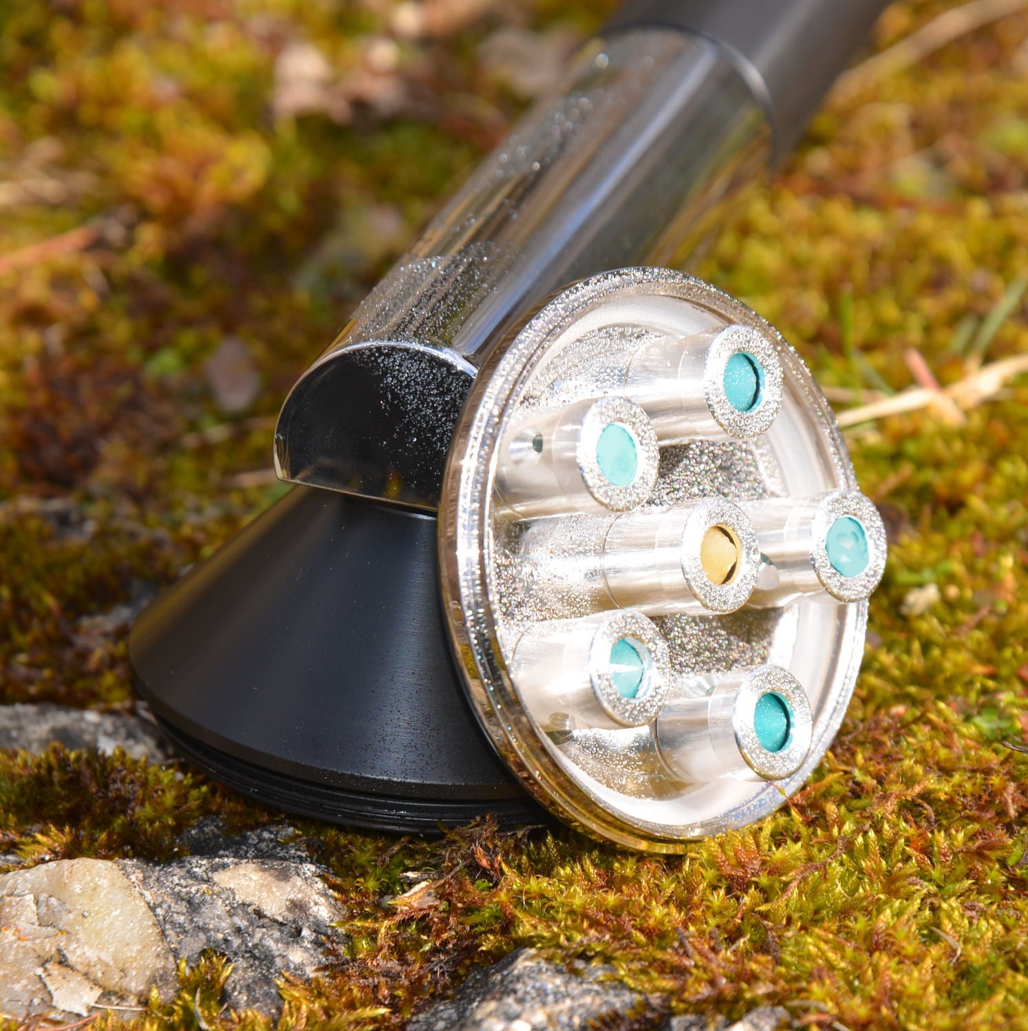 Vortex Showerhead: Aquadea LifePower Larimar-Sapphire 6 Platinum - Crystal-Vortex Shower Head