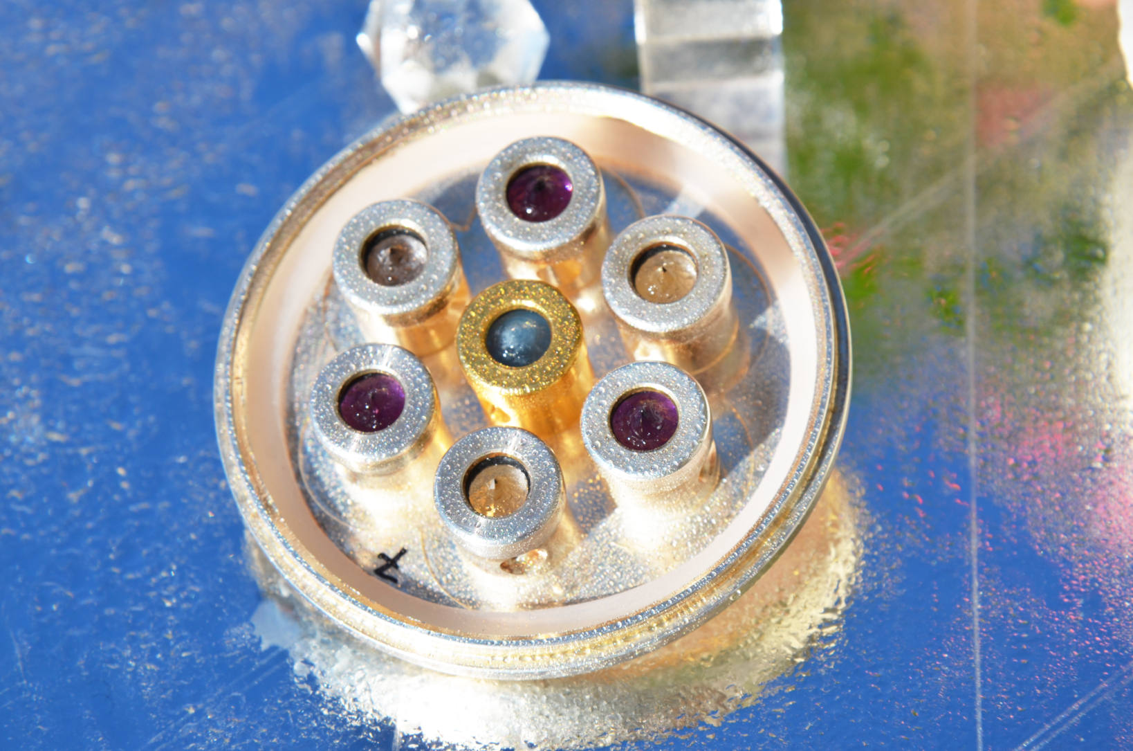 Kristallwirbel® Duschkopf Bronze Silber 7 Aquamarin - Ametyhst- Quarz