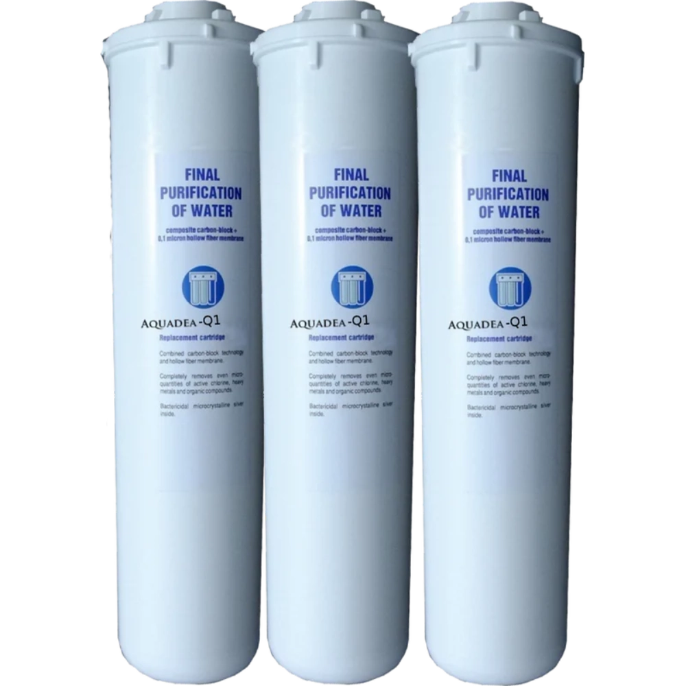 Filterkartusche "Aquadea-Q1" Spar-Set Premium 3 Stück, 2-Stufen Filterpatrone mit Keimsperre und Aktivkohleblock