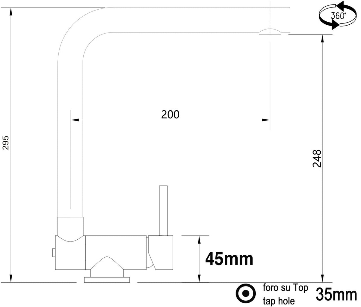 Vorfenster Küchenarmatur, Umklappbarer Auslauf 4,5 cm, 360° L-Auslauf, Verchromt