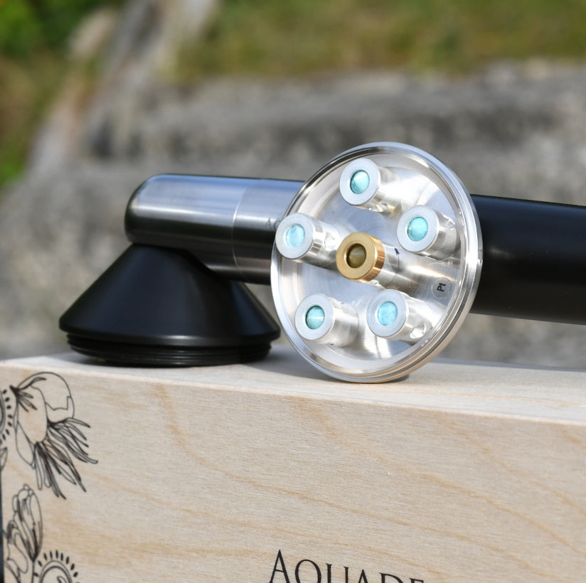 Larimar 6 titanium-platinum – Crystal Vortex™ chambers with larimar and yellow sapphire
