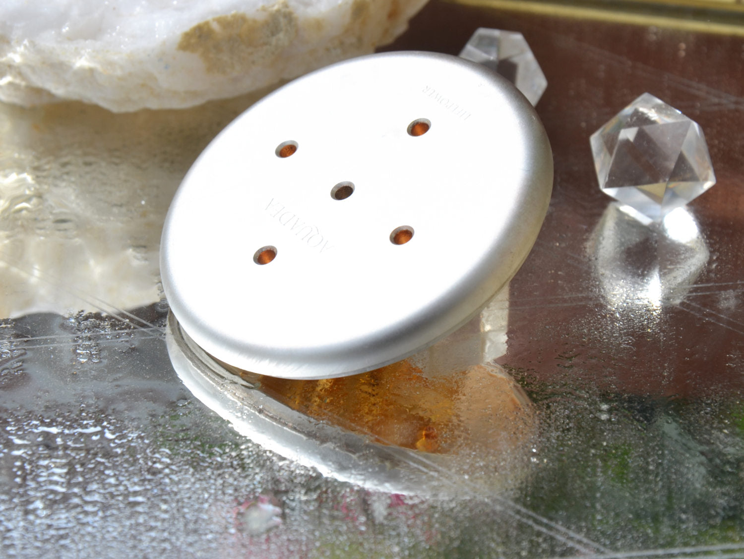 Kristallwirbel® Duschkopf  Bronze-Silber „Aqua Aurea“ – Gold & Aquamarin | Vorführ-Einheit