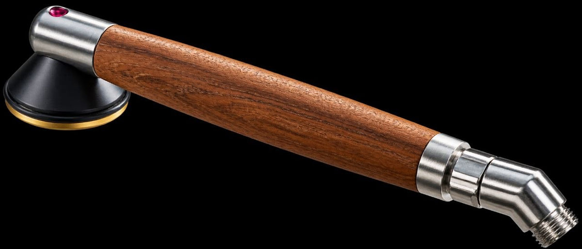 Duschgriff Teak Holz-Titan mit schwarzer Kunststoff-Glocke