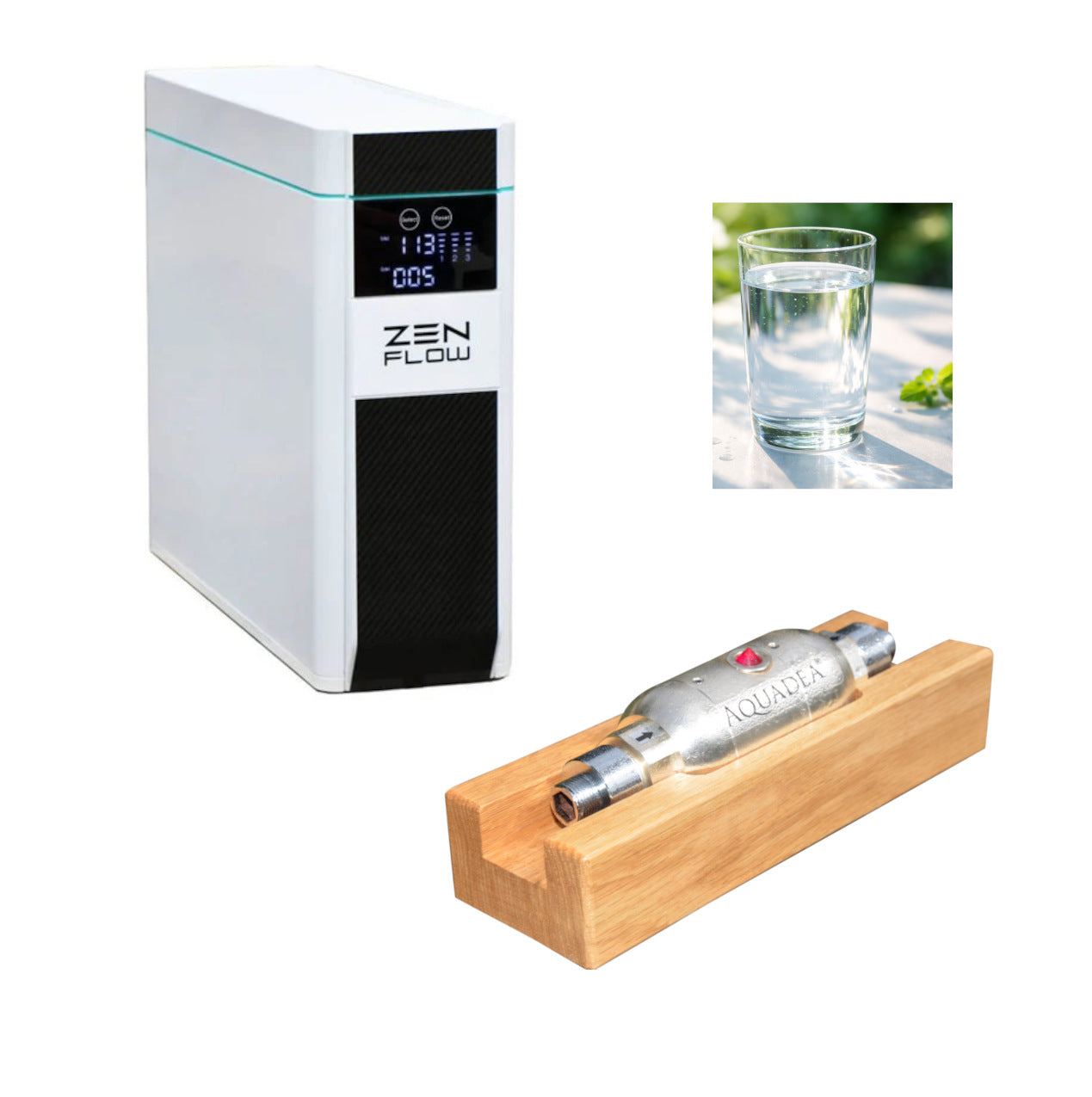 Aquadea "ZEN FLOW Set" – Direct Flow Umkehrosmoseanlage mit vorgeschaltetem Aquadea Kristallwirbel®-Inlinewirbler
