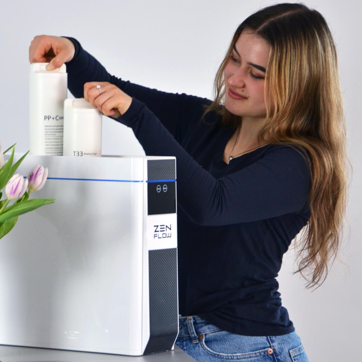 Aquadea "ZEN FLOW Set" – Direct Flow Umkehrosmoseanlage mit vorgeschaltetem Aquadea Kristallwirbel®-Inlinewirbler