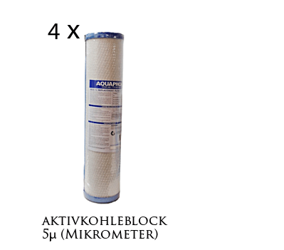 Big Blue" Filterkartuschen - Aktivkohle und Sedimentfilter Jahres-Set 4 Stück - AQUADEA GmbH