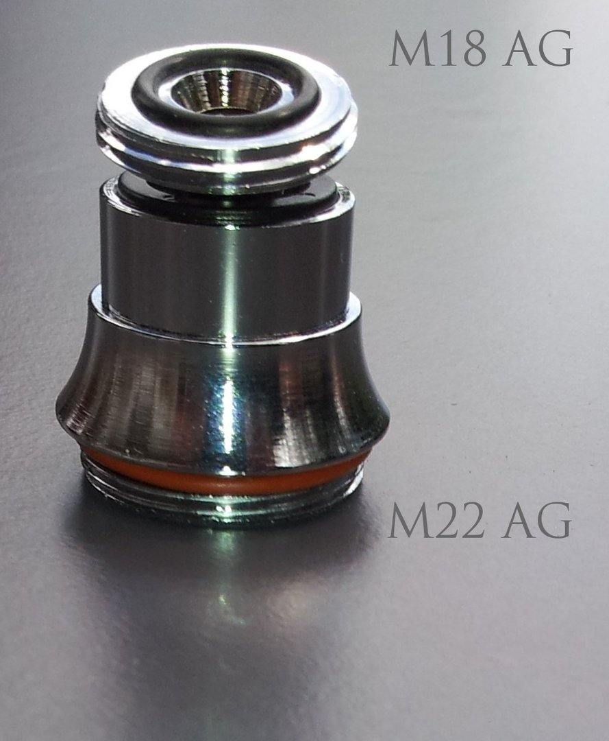 Adapter M18 AG x M22 AG, Kugelgelenk, verchromt - AQUADEA GmbH