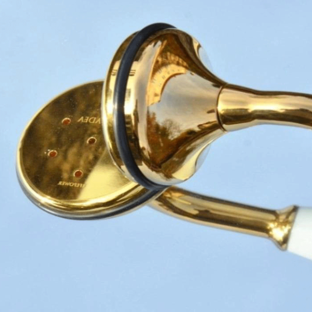 Antikduschgriff goldfarben mit weißem Porzellan & vergoldeter Bronze-Glocke - AQUADEA GmbH